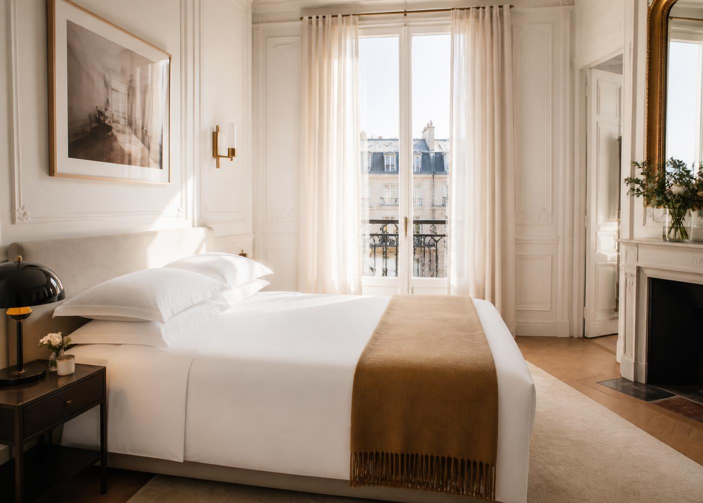 Chambre parisienne meublée préparée pour l'arrivée de voyageurs Airbnb